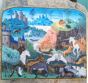 Les animaux de la création, copie d'une enluminure de 1480 Barthélémy l'Anglais